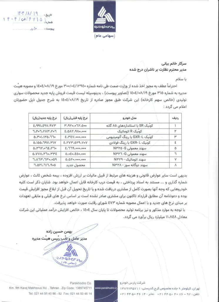 قیمت کارخانه کوییک و سهند آبان_ ۱۴۰۴